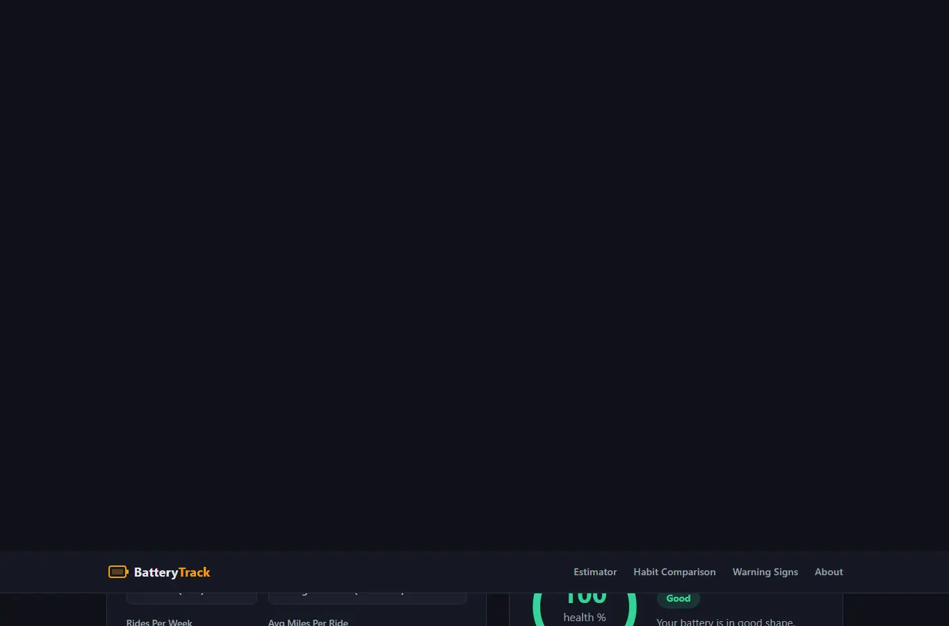 Screenshot of E-Bike Battery Health Estimator interface showing the project page in use
